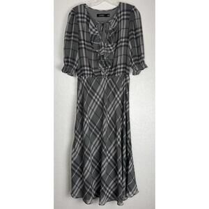 Lauren Ralph Lauren Plaid Maxi Ruffle 3/4 Sleeve‎ 8 Gray 1674